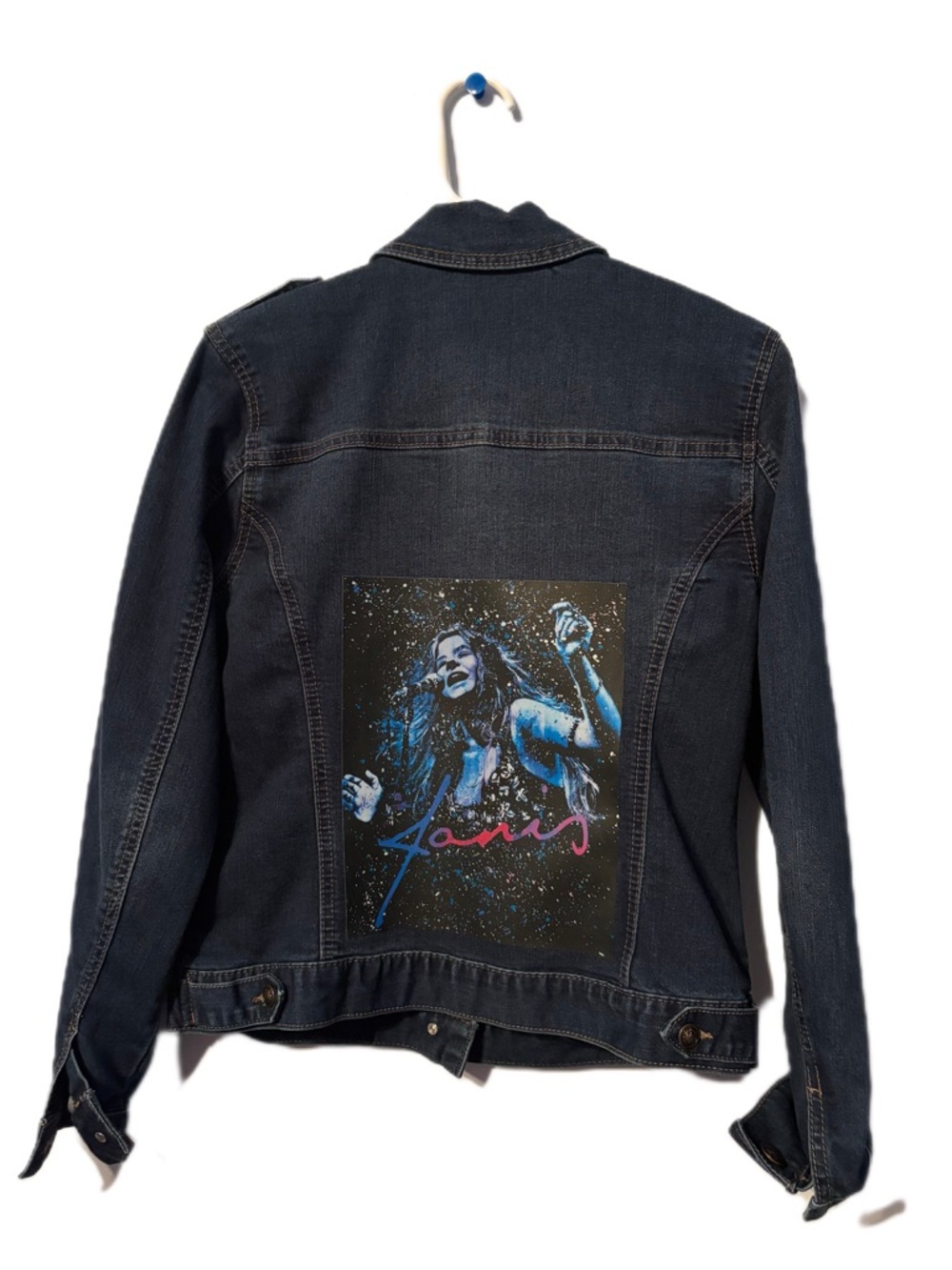 Janis Joplin Upcycled Jean Denim Jacket Size Small